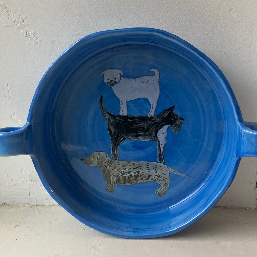 PAINTED PUP Round Pie Dish Gemma Orkin for Anthropologie